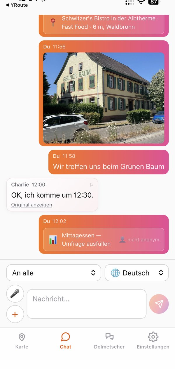 Telovo Chat auf Deutsch: „Wir treffen uns beim Grünen Baum