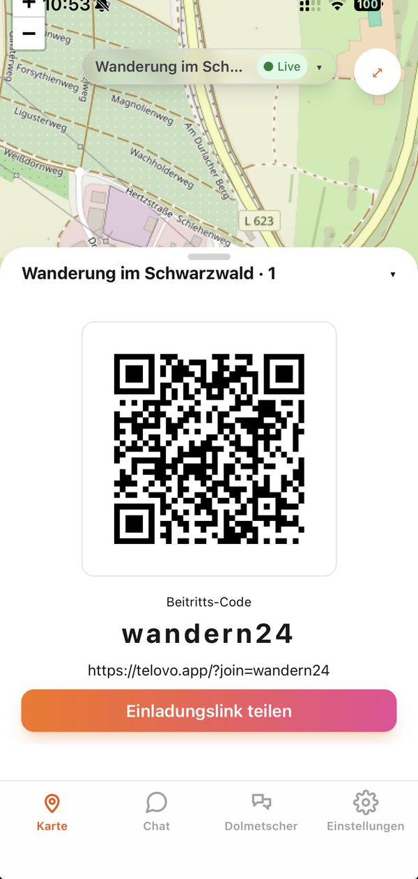 QR-Code und Einladungslink zum Teilen der Gruppe